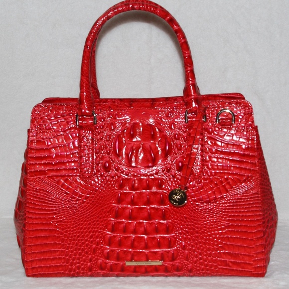 BRAHMIN Small Finley Satchel Sriracha Red Melbourne Leather Purse Tote Bag - Picture 6 of 9